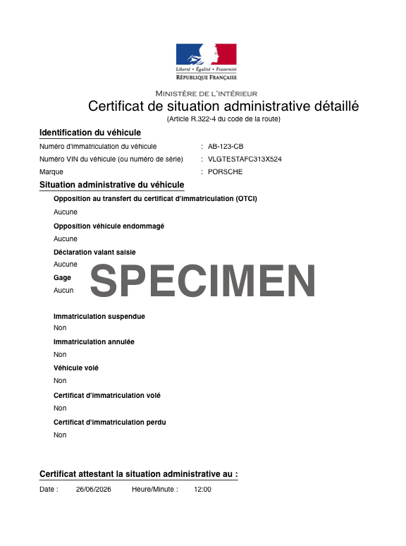 Non-pledge certificate specimen